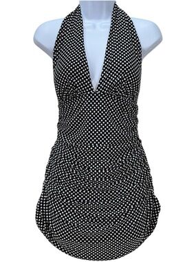 MAGICSUIT Polka Dot Halter One Piece Swimsuit Size 14 Tummy Control Ruched Retro